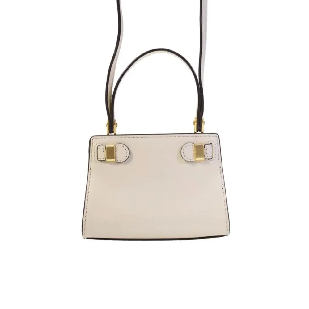 Tory Burch Womens Leather Nano Lee Radziwill Heart Applique Handbag Beige